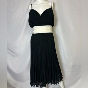 M&S Autograph Plisse Pleated midi Dress Size 14 Cream Sash Black Dress STUNNING